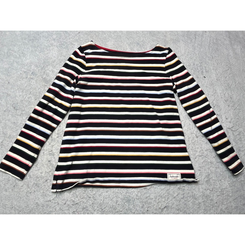 Talbots Authentic Stripe Long Sleeve Cotton Tee Navy Multi Color Boat Neck SP